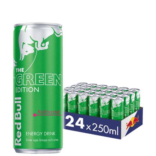 24 x Red Bull Energidryck, 250 ml, Green Edition, Cactus, kort datum