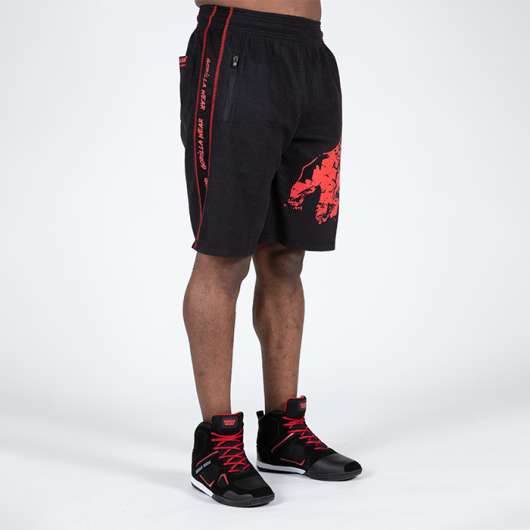 Buffalo Old School Workout Shorts, Black/Red