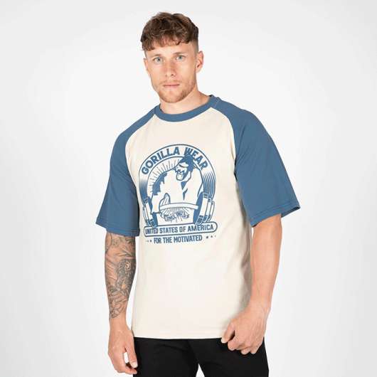 Logan Oversized T-Shirt, Beige/Blue
